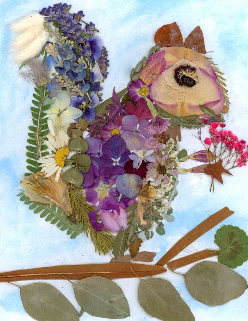 Squirrel Wall Art Print: Pressed Flowers - Nature Inspired Collage