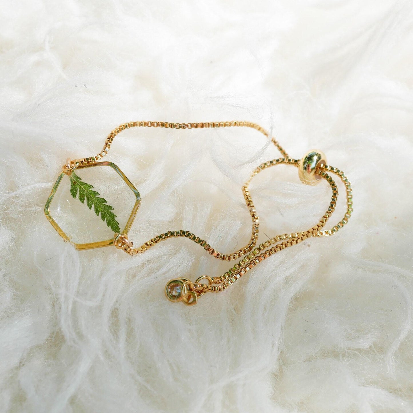 Fern Leaf Bracelet: Dainty Pressed Plant - Adjustable Chain