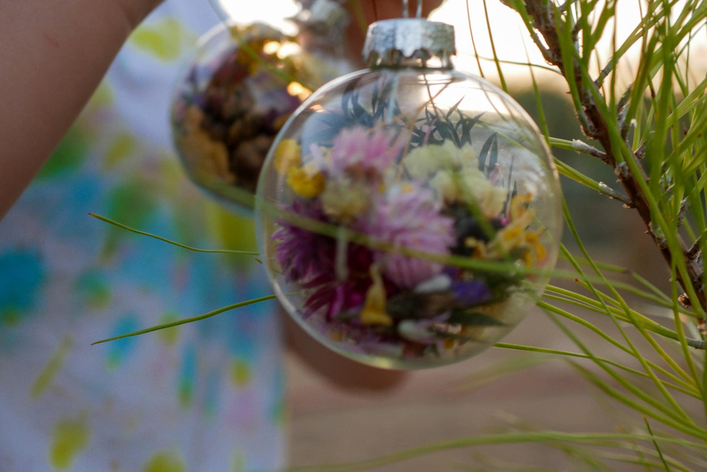 Dried Flower Glass Baubles - Rustic Botanical Holiday Decor