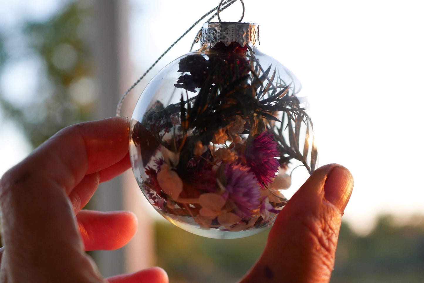 Dried Flower Glass Baubles - Rustic Botanical Holiday Decor
