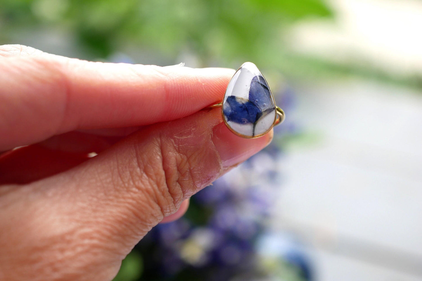 Bluebonnet Flower Ring - Adjustable Stainless Steel, Texas Inspired