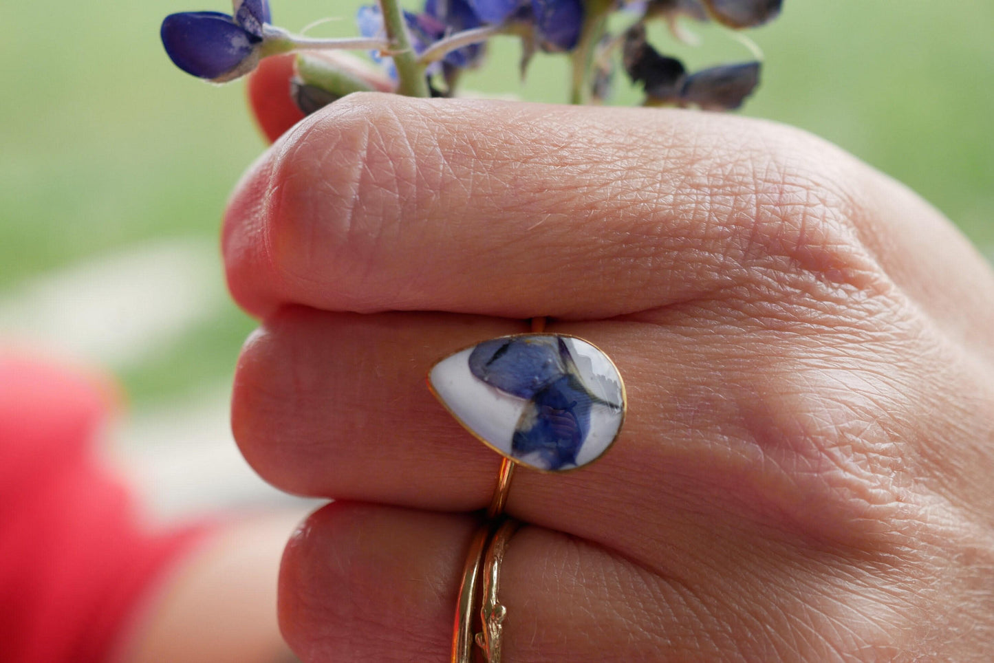 Bluebonnet Flower Ring - Adjustable Stainless Steel, Texas Inspired