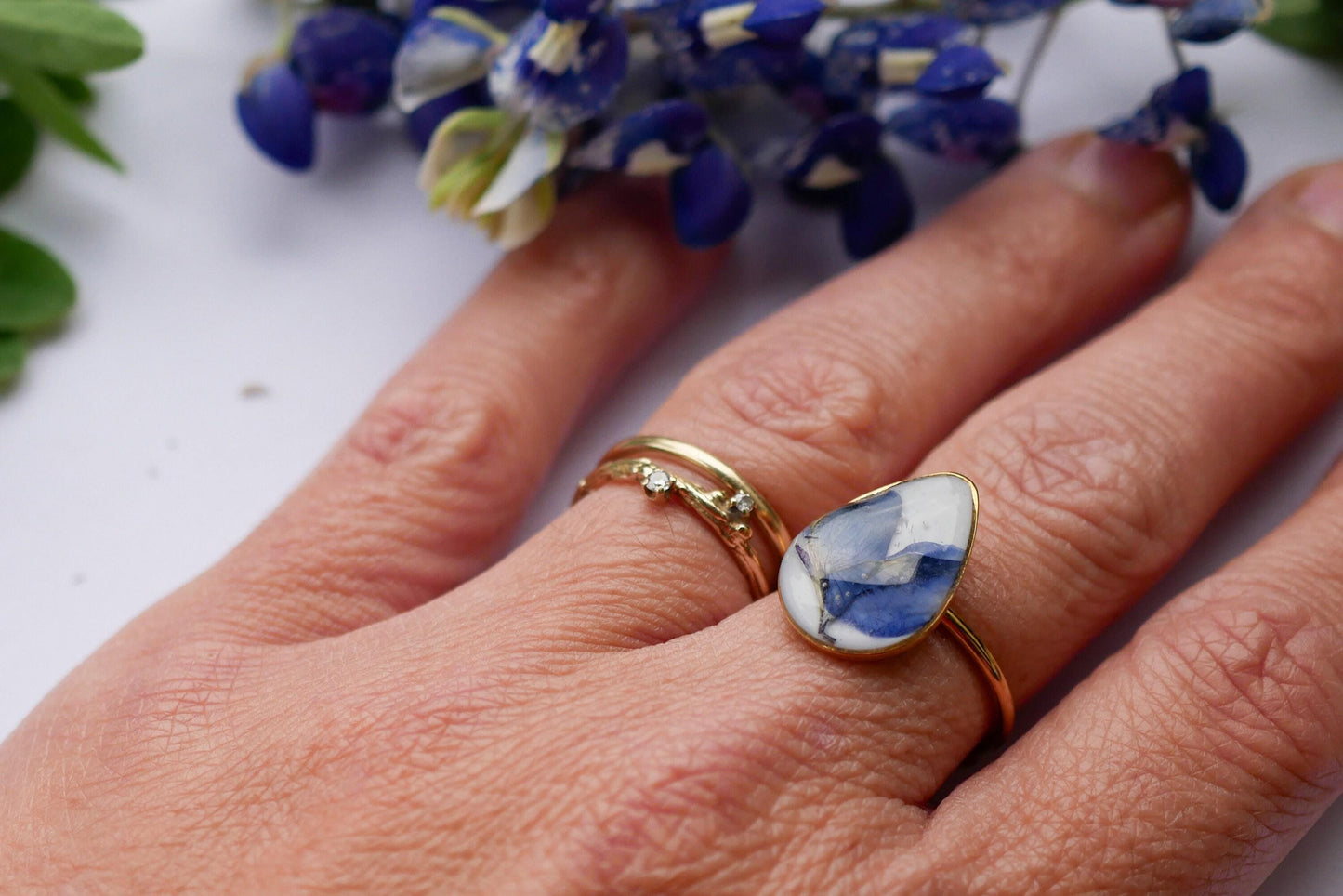 Bluebonnet Flower Ring - Adjustable Stainless Steel, Texas Inspired