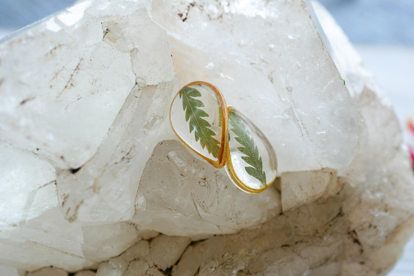 Pressed Fern Earrings - Dainty Teardrop Resin Studs