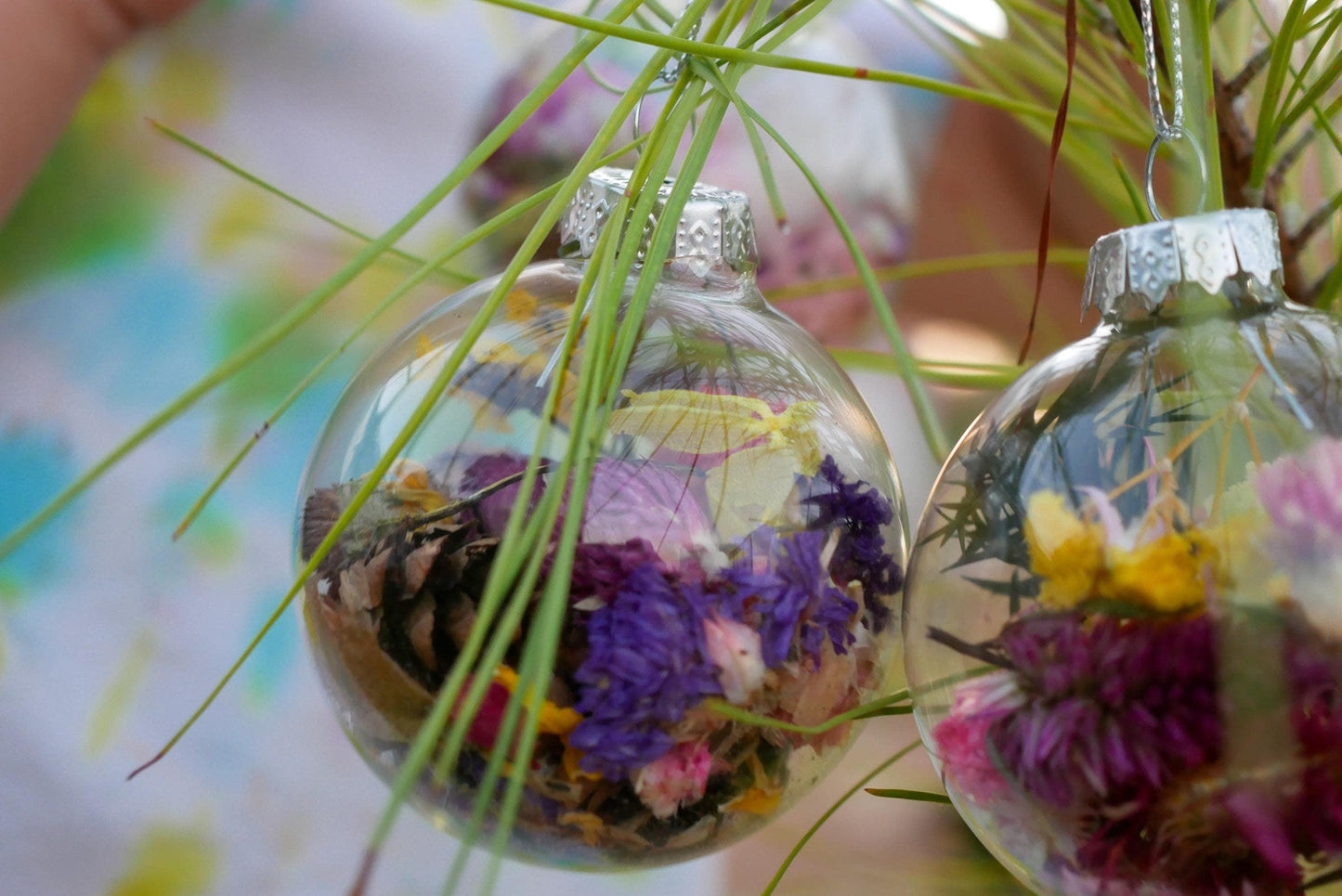 Dried Flower Glass Baubles - Rustic Botanical Holiday Decor