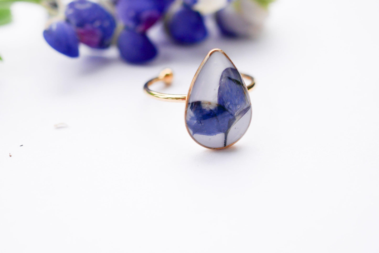 Bluebonnet Flower Ring - Adjustable Stainless Steel, Texas Inspired