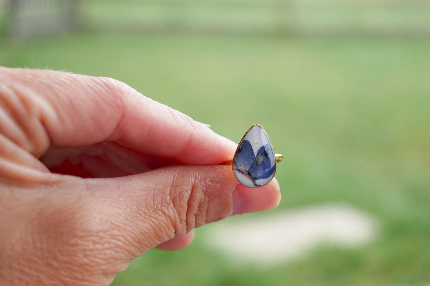 Bluebonnet Flower Ring - Adjustable Stainless Steel, Texas Inspired