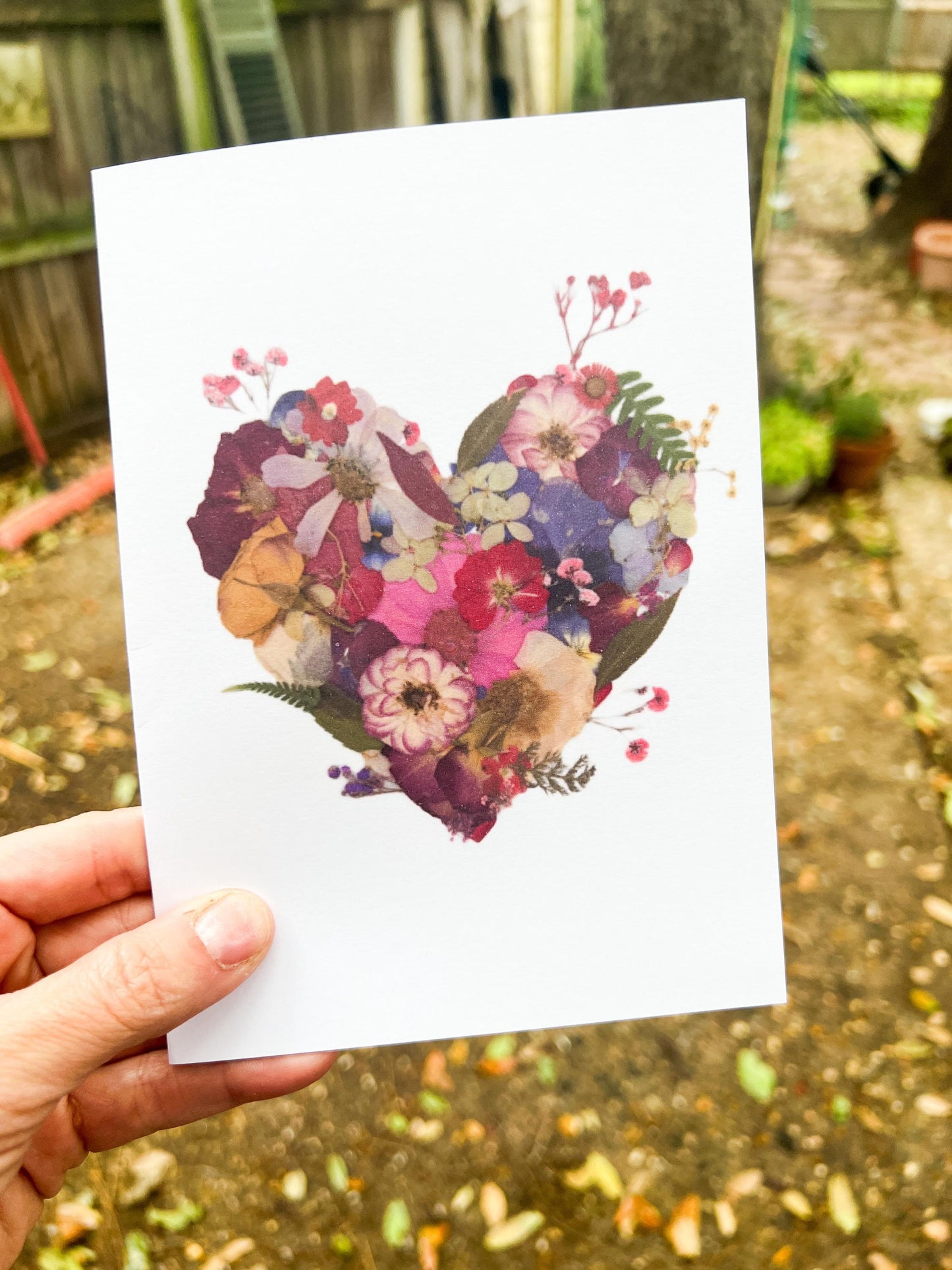 PRINT Pressed Flower Heart Greeting Card - Nature Inspired Floral Art