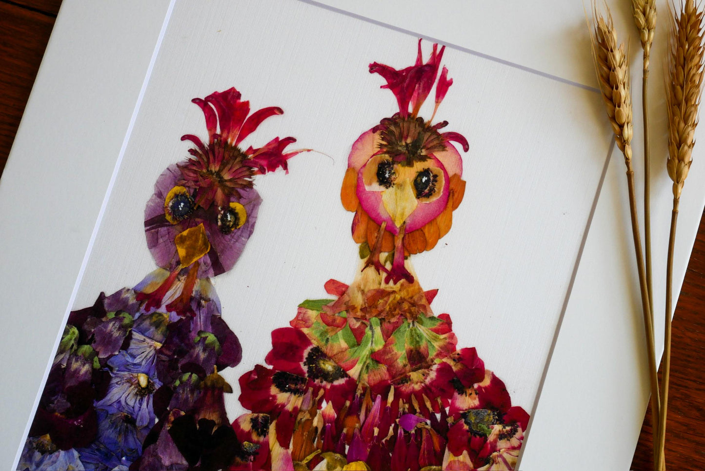 The image is a collage of two colorful, flower-like creatures with vibrant petals and intricate details, set against a white background.