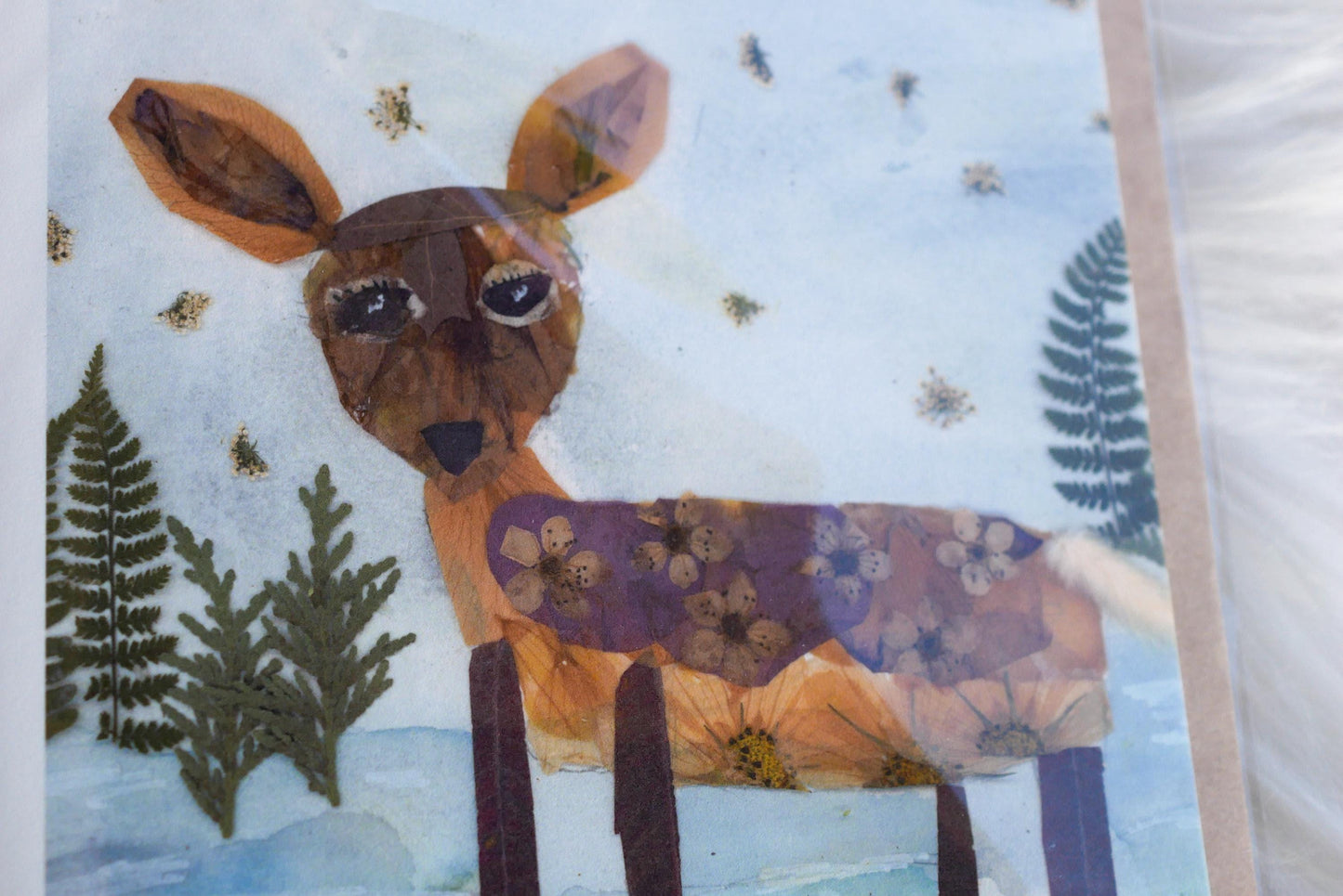 Floral Collage Deer Card - Real Pressed Flower Art