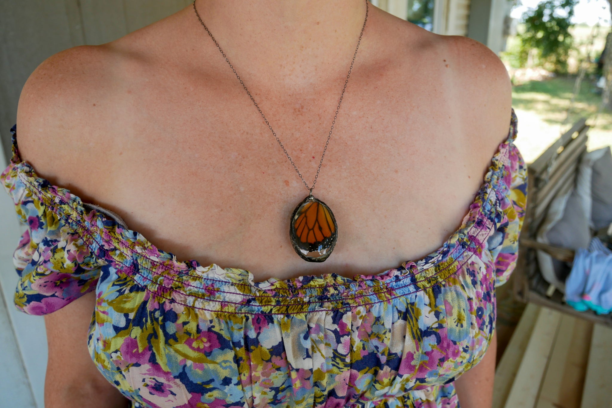 Monarch butterfly wing necklace
