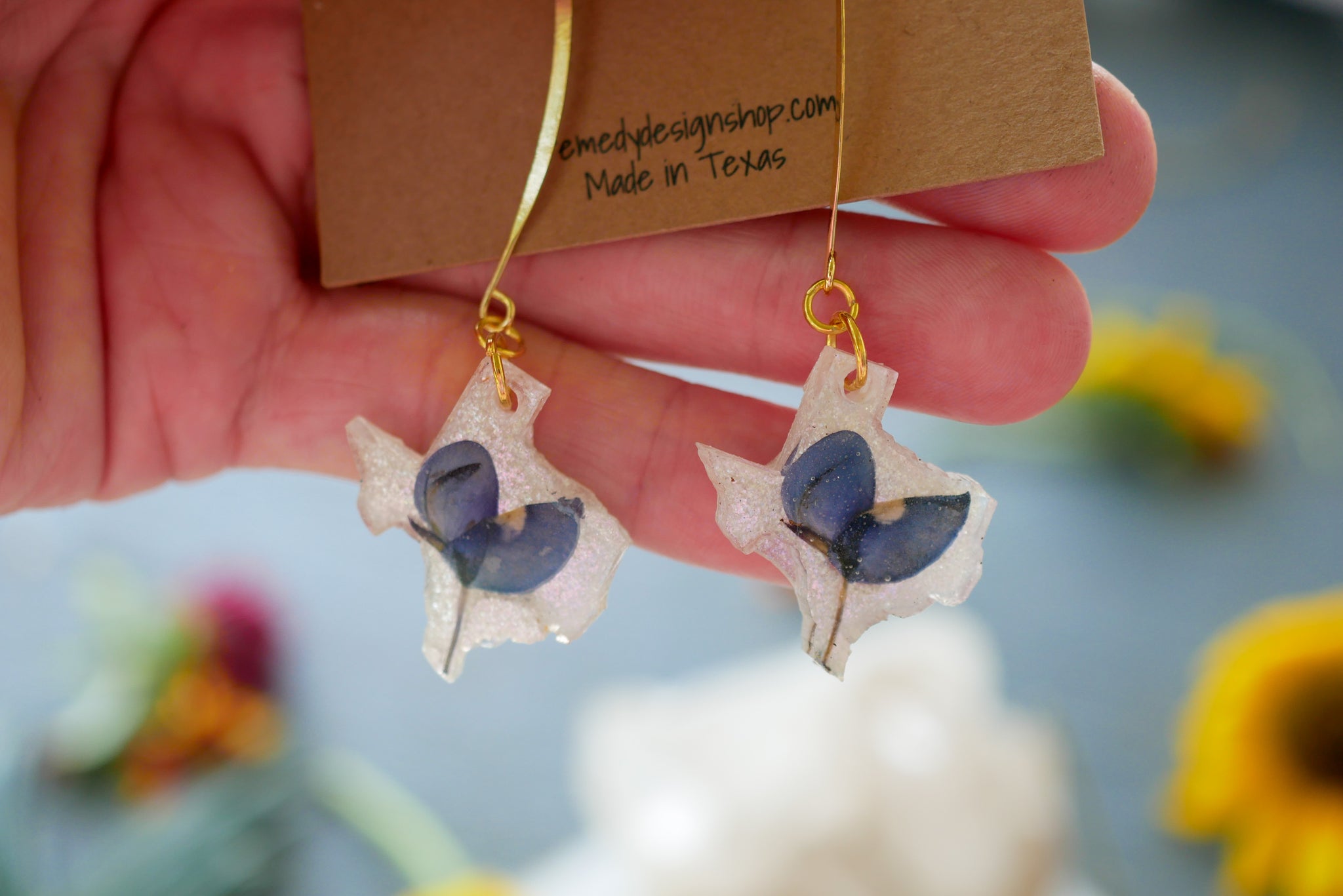 Texas bluebonnet dangle earrings