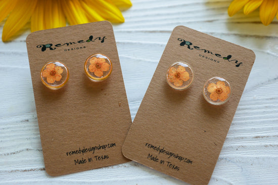 Tiny Orange flower stud earrings
