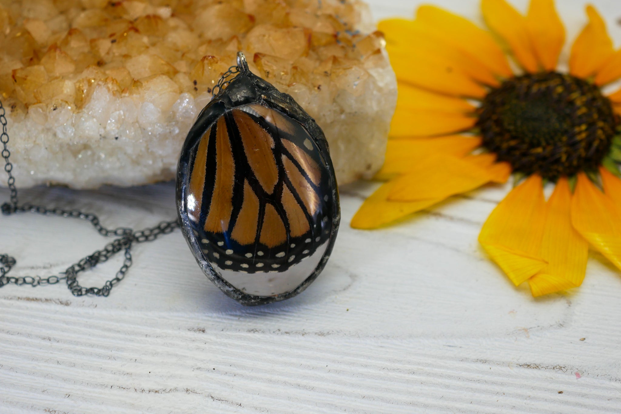 Monarch butterfly wing necklace