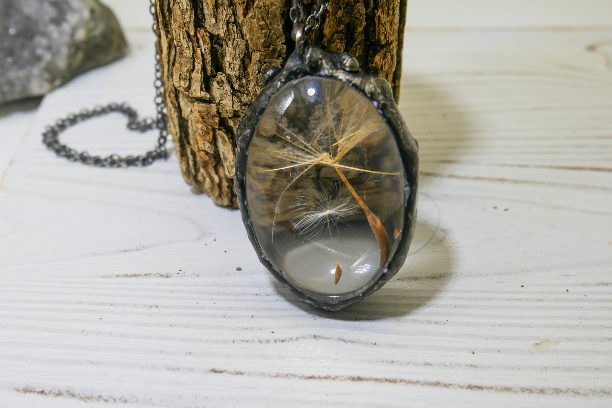 Dandelion seed glass pendant