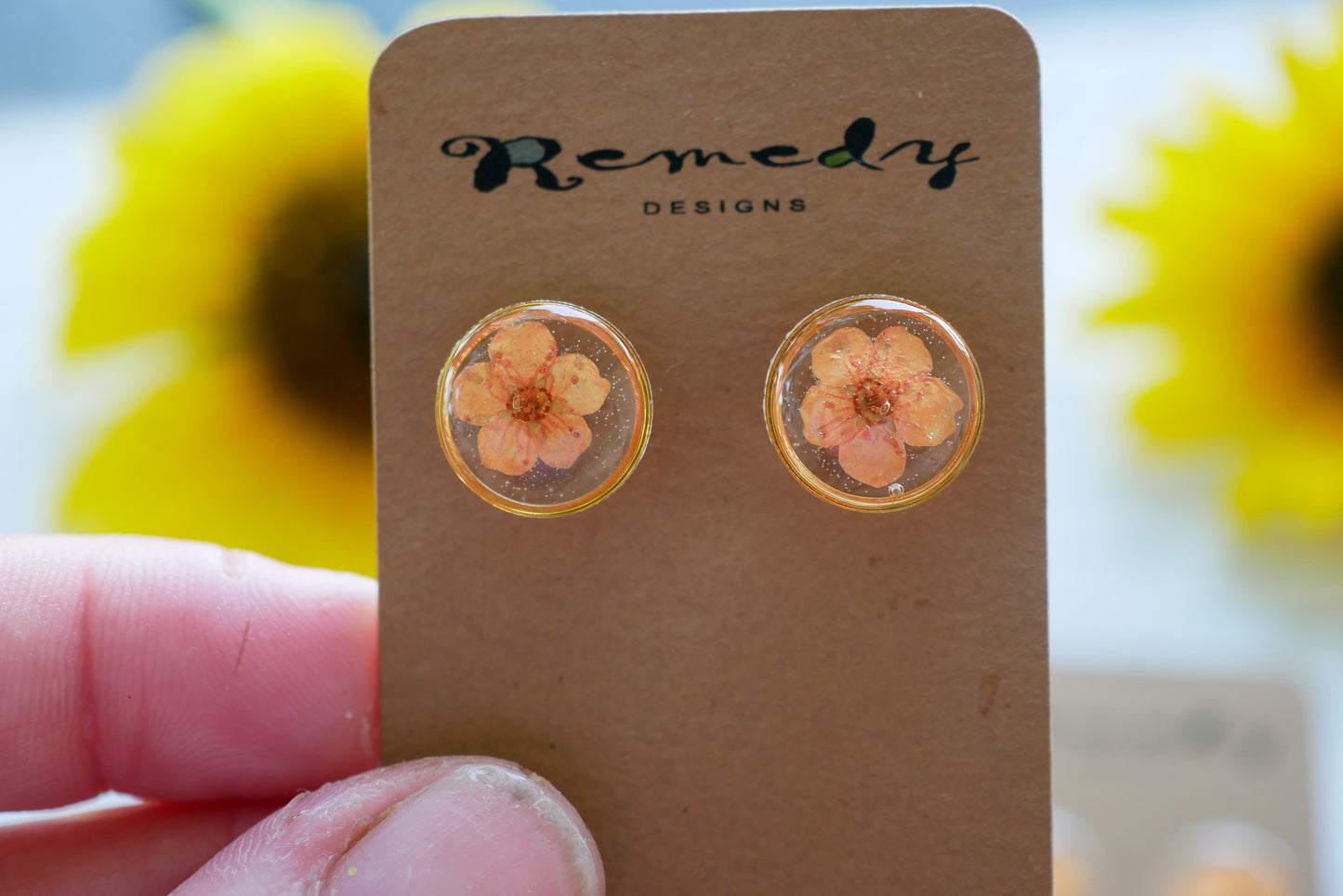 Tiny Orange flower stud earrings