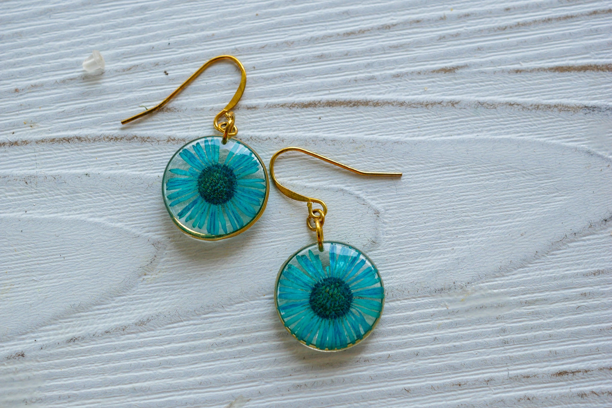 blue pressed flower earrings