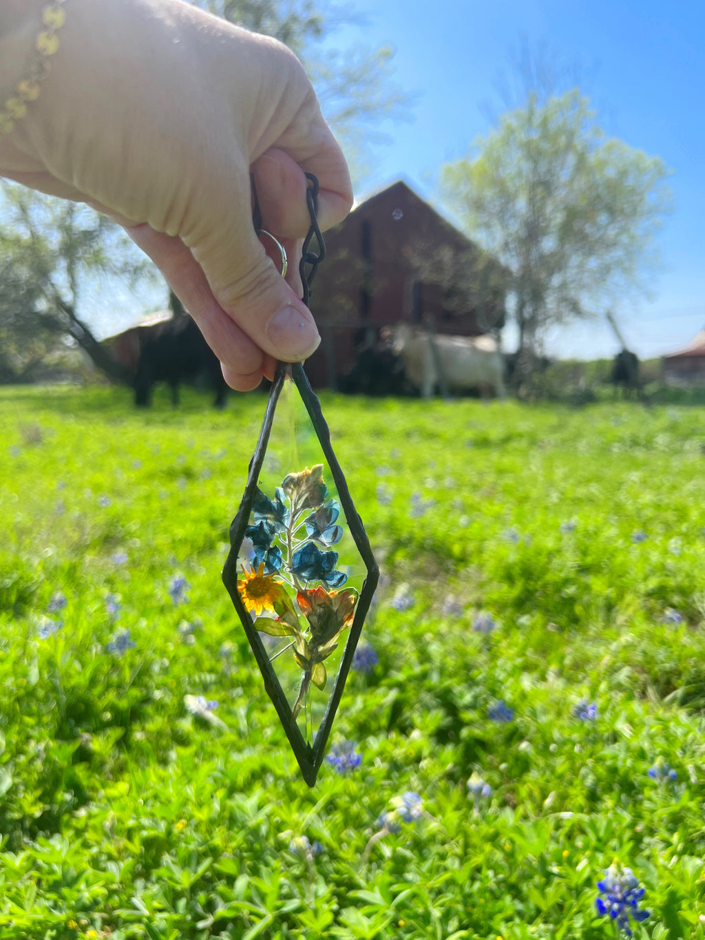 Texas wildflower diamond stained glass wall art