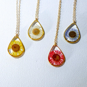 Red English Daisy Teardrop Necklace
