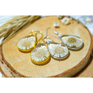 Tiny Real Daisy Teardrop Earrings