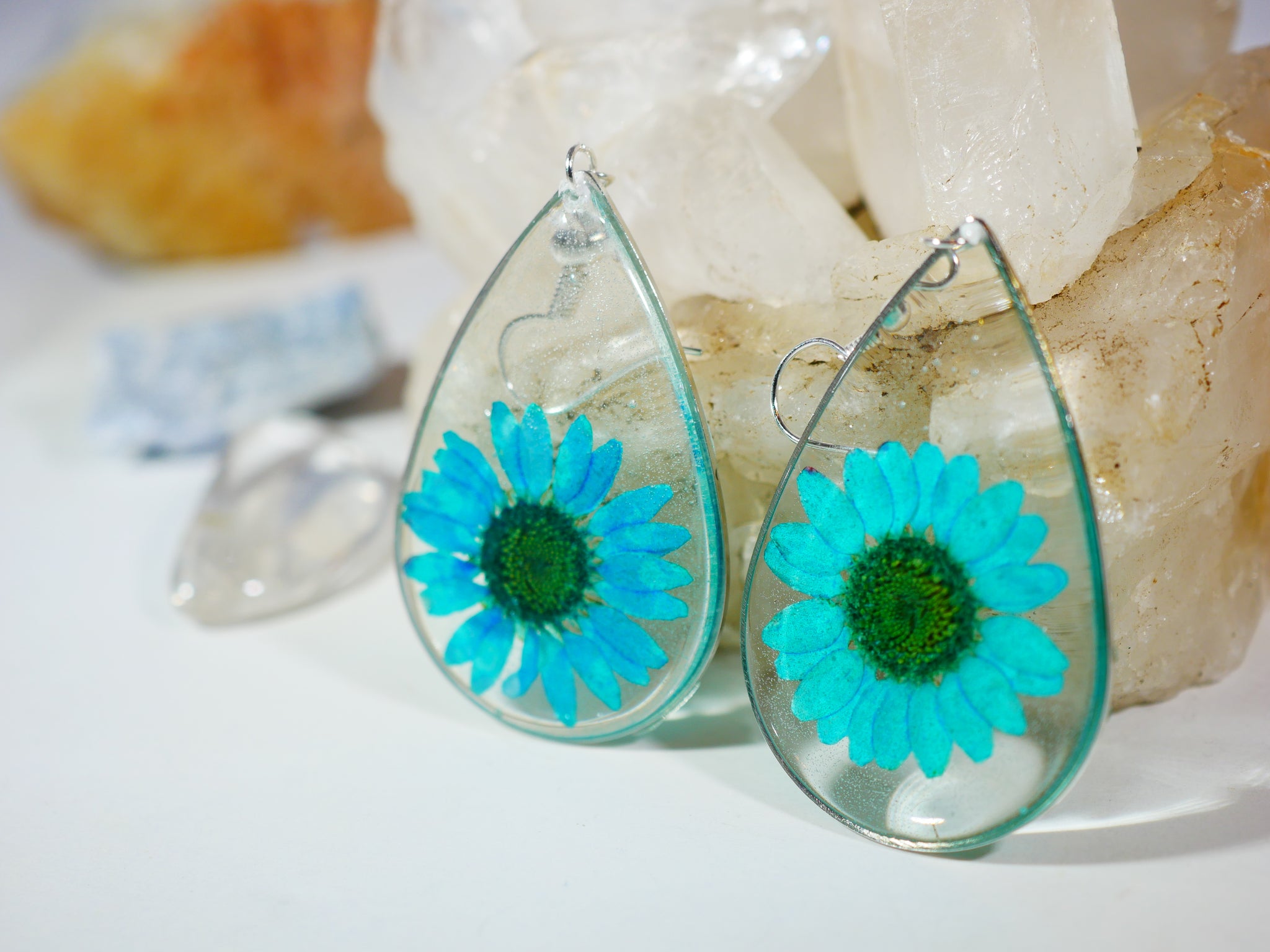 Blue Flower Teardrop  Earrings