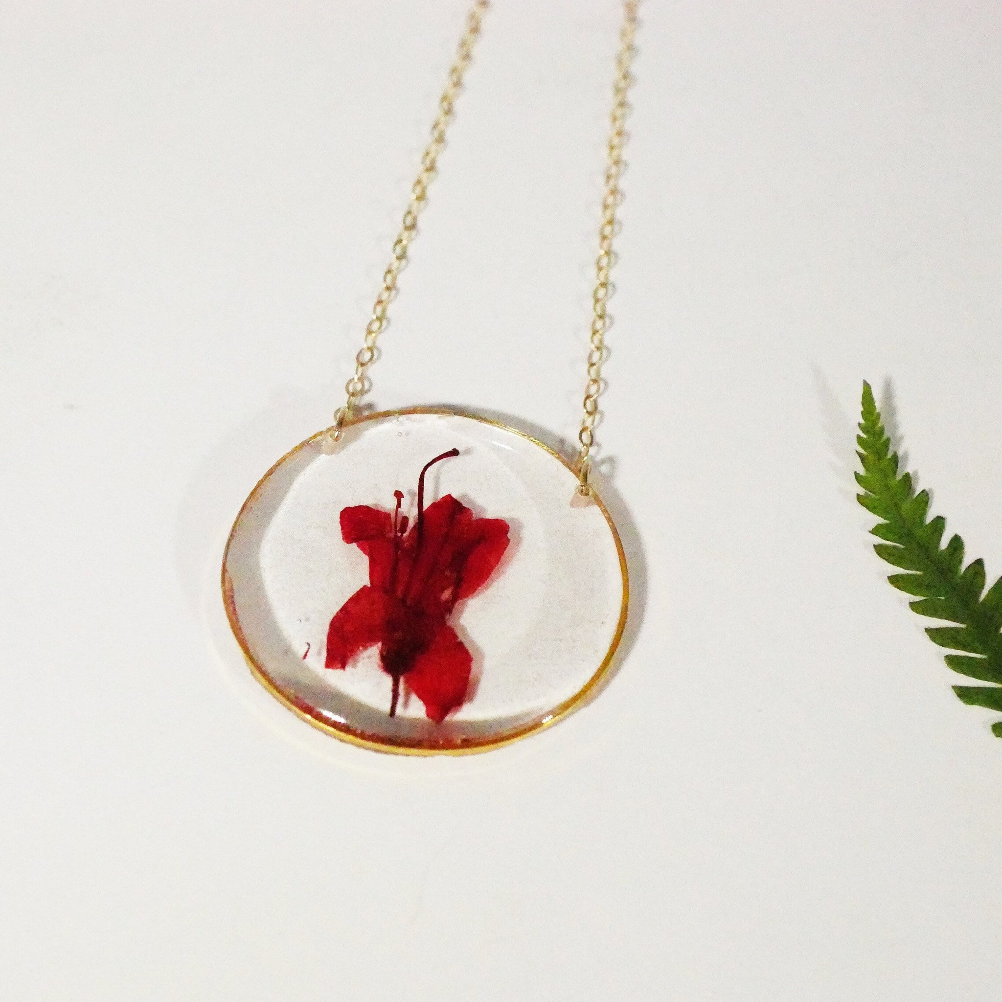 Pressed azalea necklace, Red azalea necklace, real flower necklace Flower terrarium preserved flowers pressed flower jewelry