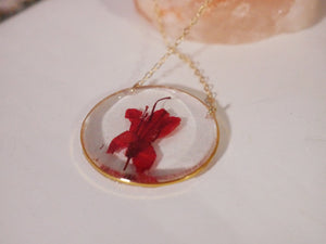 Pressed azalea necklace, Red azalea necklace, real flower necklace Flower terrarium preserved flowers pressed flower jewelry