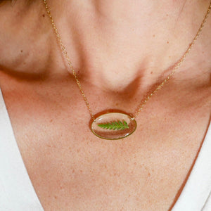 Dainty Pressed Fern Oval Necklace