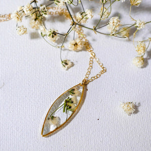 Dainty Pressed Babys Breath Marquise necklace