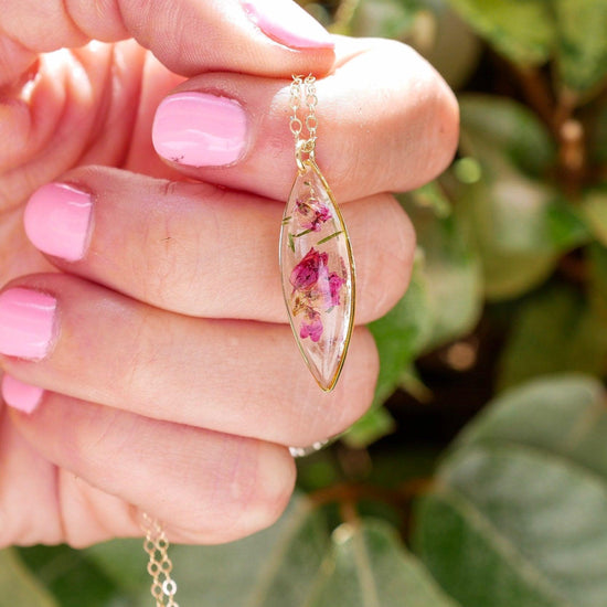 Pressed Heather dainty Marquise Necklace