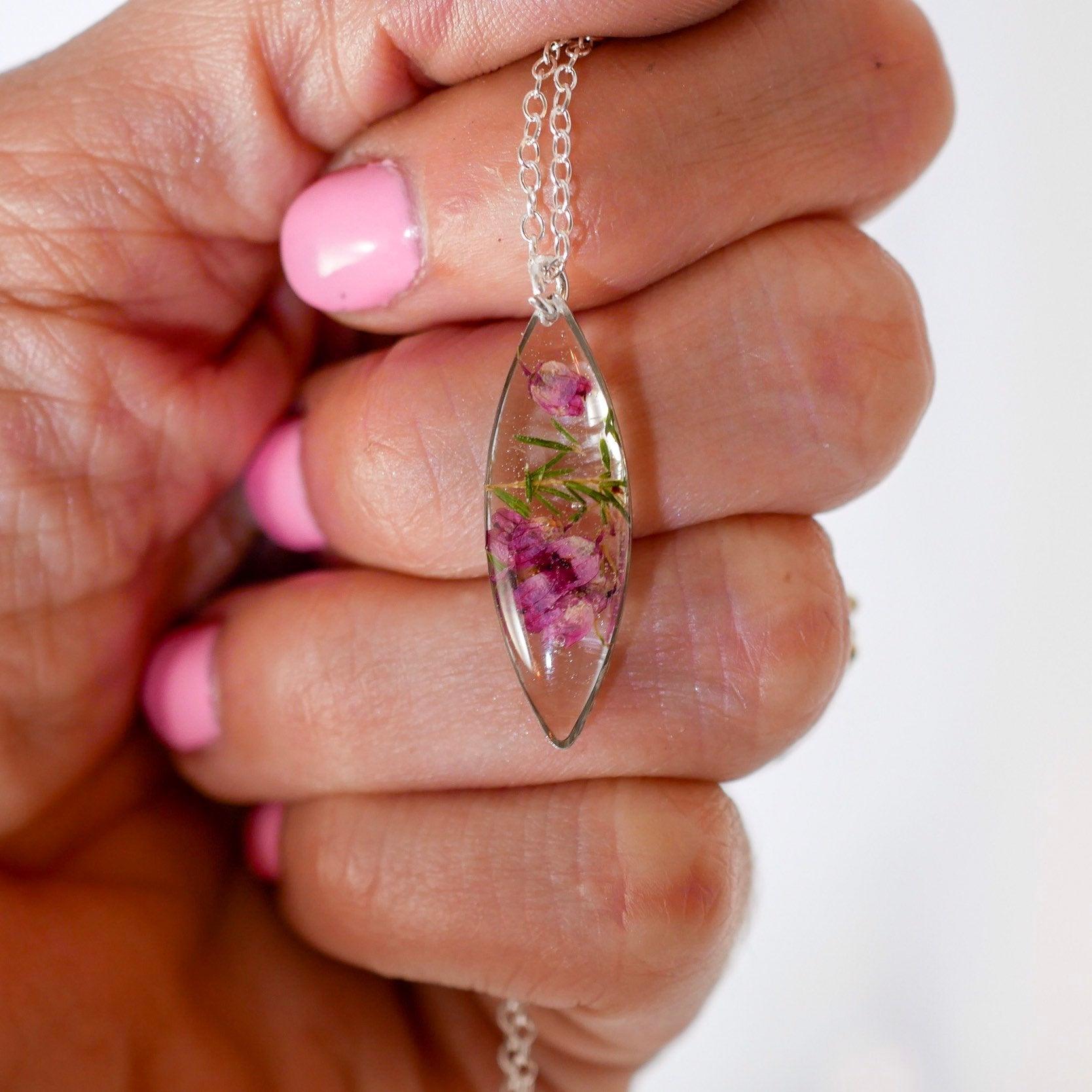 Pressed Heather dainty Marquise Necklace