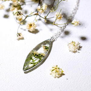 Dainty Pressed Babys Breath Marquise necklace