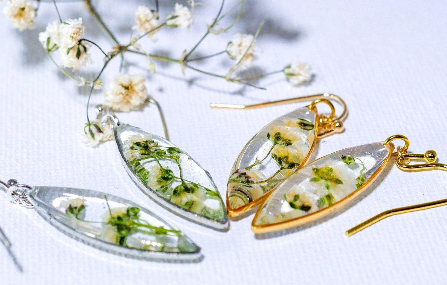 Real Pressed Flowers Earrings, Silver Hexagons with Mixed Flowers – ann +  joy