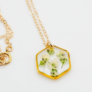 Tiny Baby's Breath Hexagon Necklace