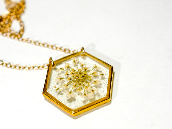Load image into Gallery viewer, White Queen Annes lace Hexagon Necklace
