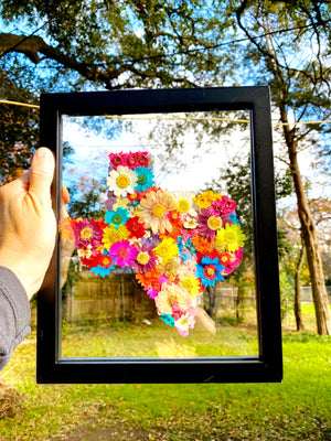 Pressed flower Texas in glass wall art