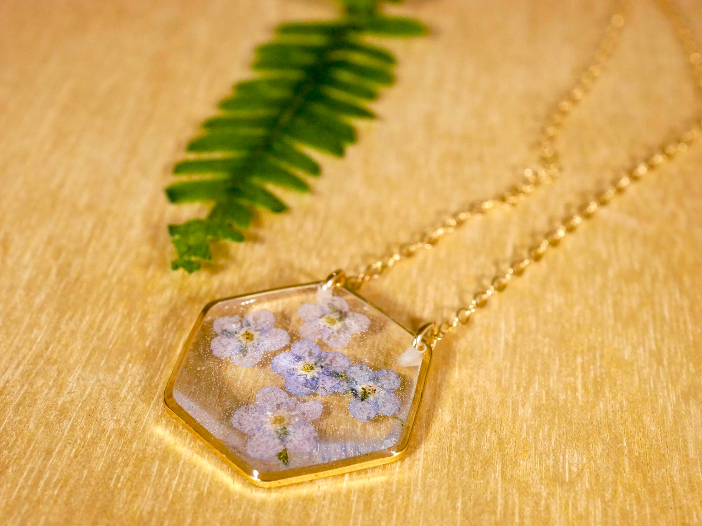 Load image into Gallery viewer, Forget-Me-Not Hexagon Necklace
