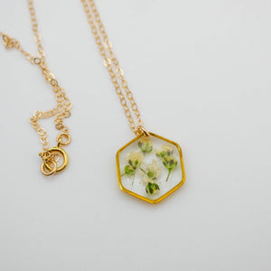 Tiny Baby's Breath Hexagon Necklace