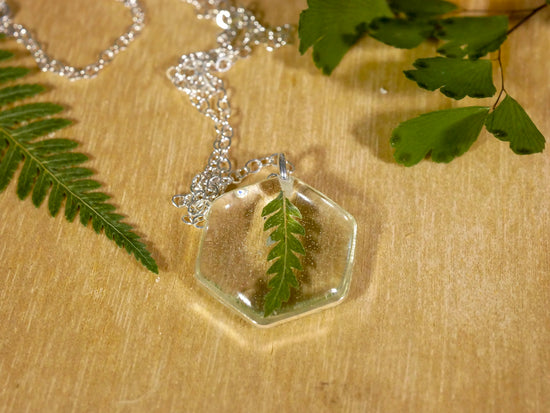Tiny fern hexagon necklace