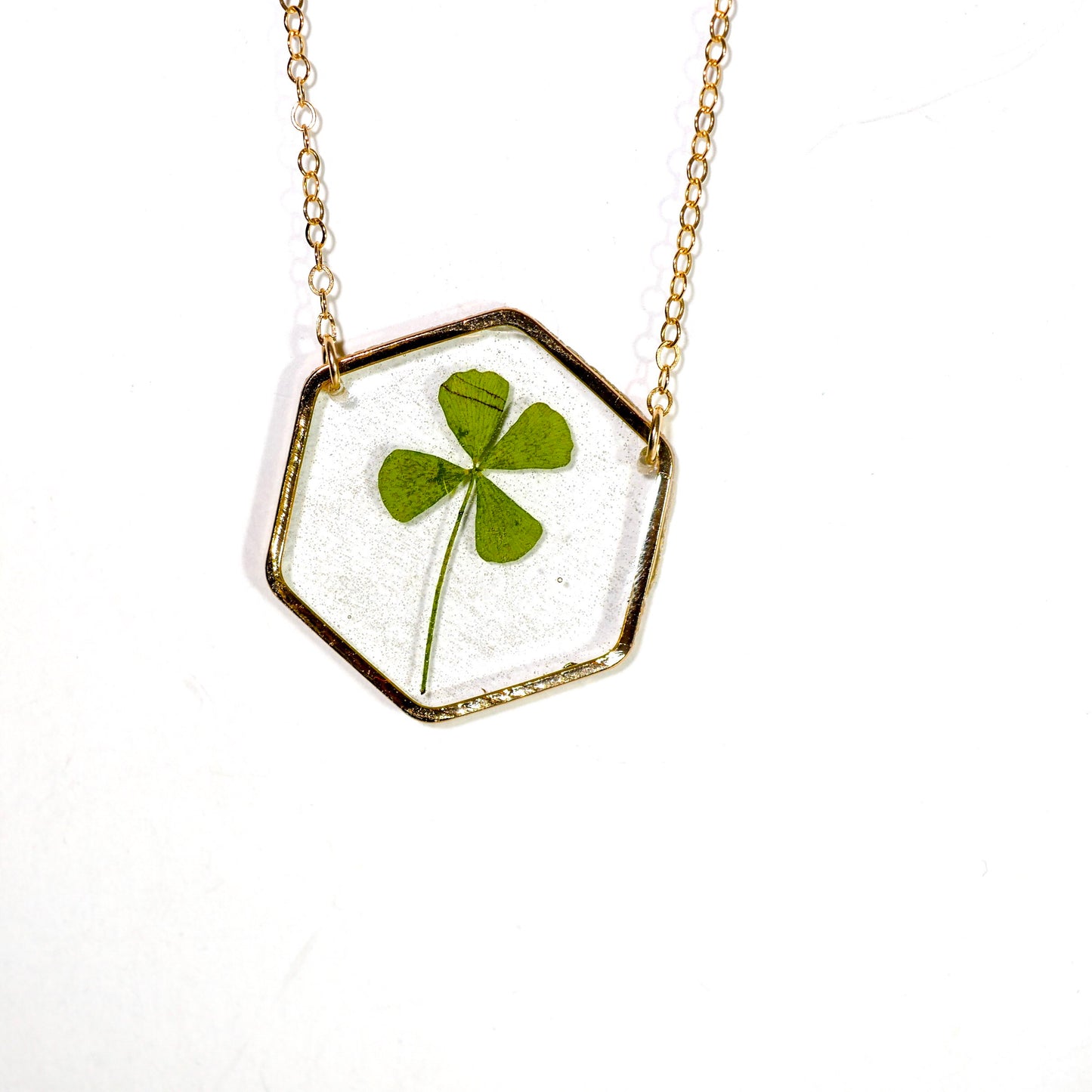 Load image into Gallery viewer, 4 Leaf Clover hexagon necklace
