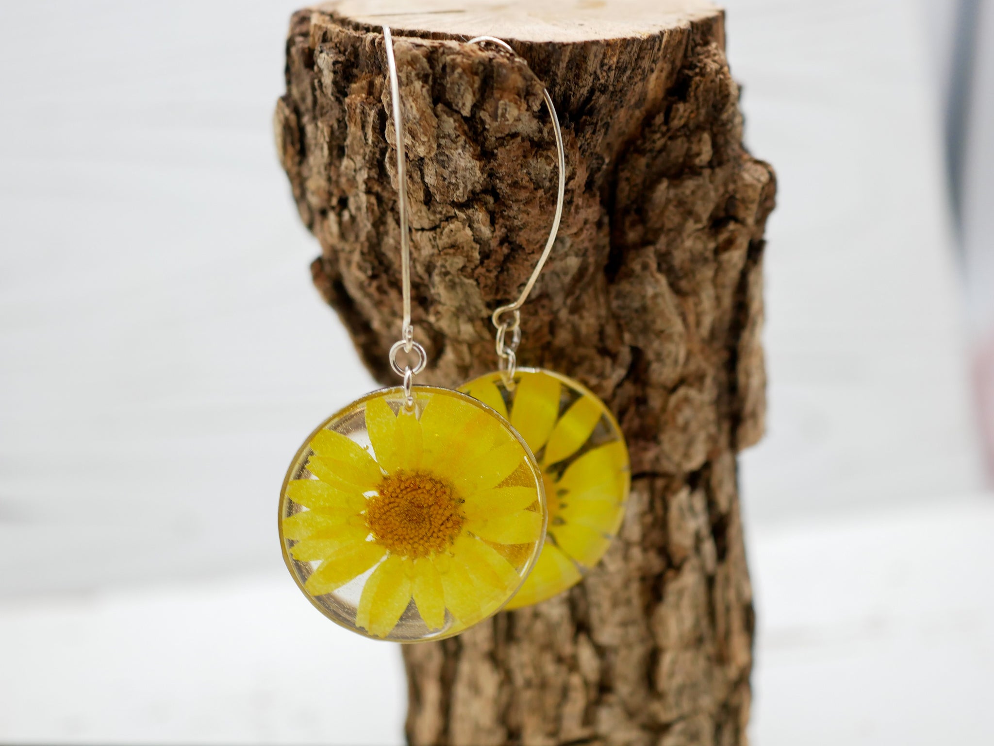 Yellow daisy long dangle earrings