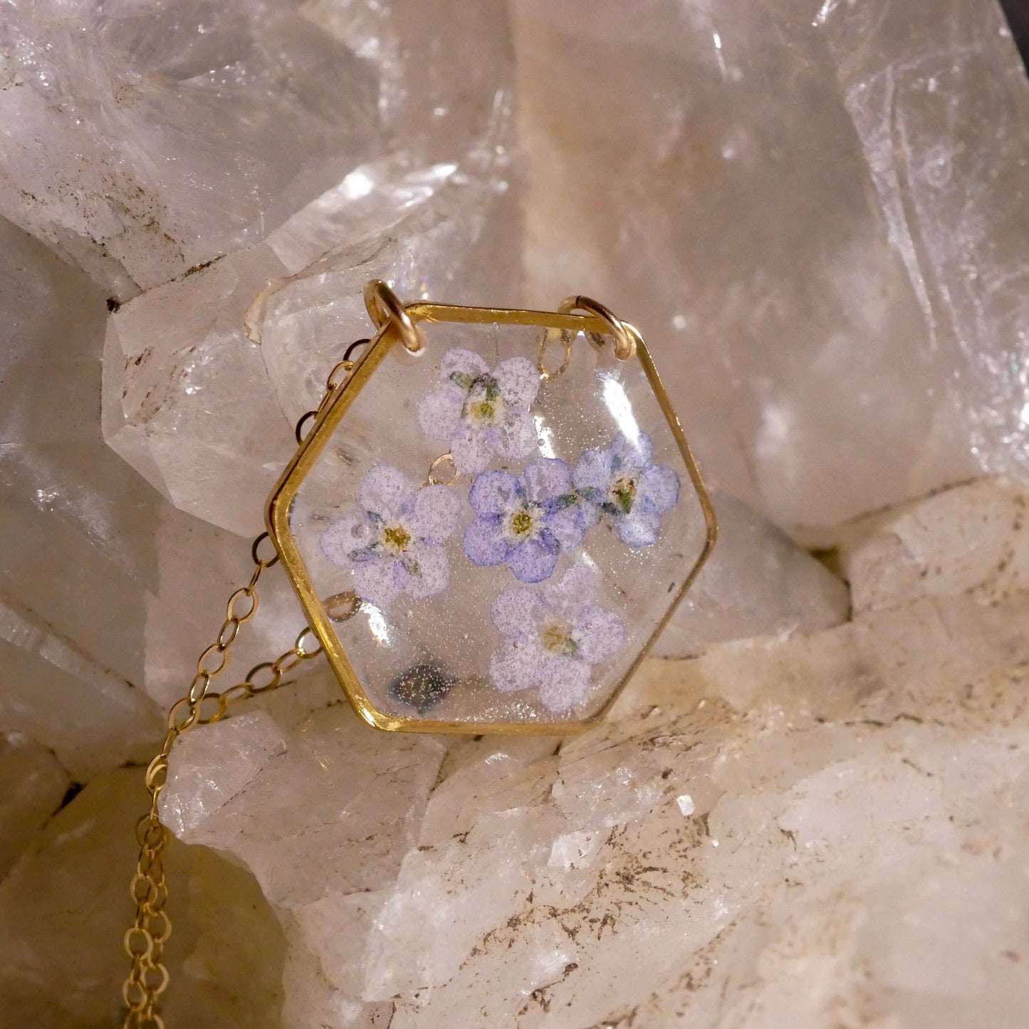Load image into Gallery viewer, Forget-Me-Not Hexagon Necklace
