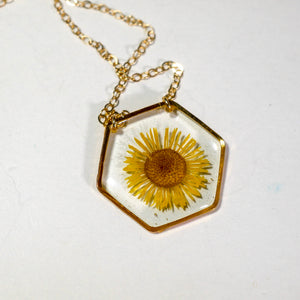 Yellow Fleabane hexagon necklace
