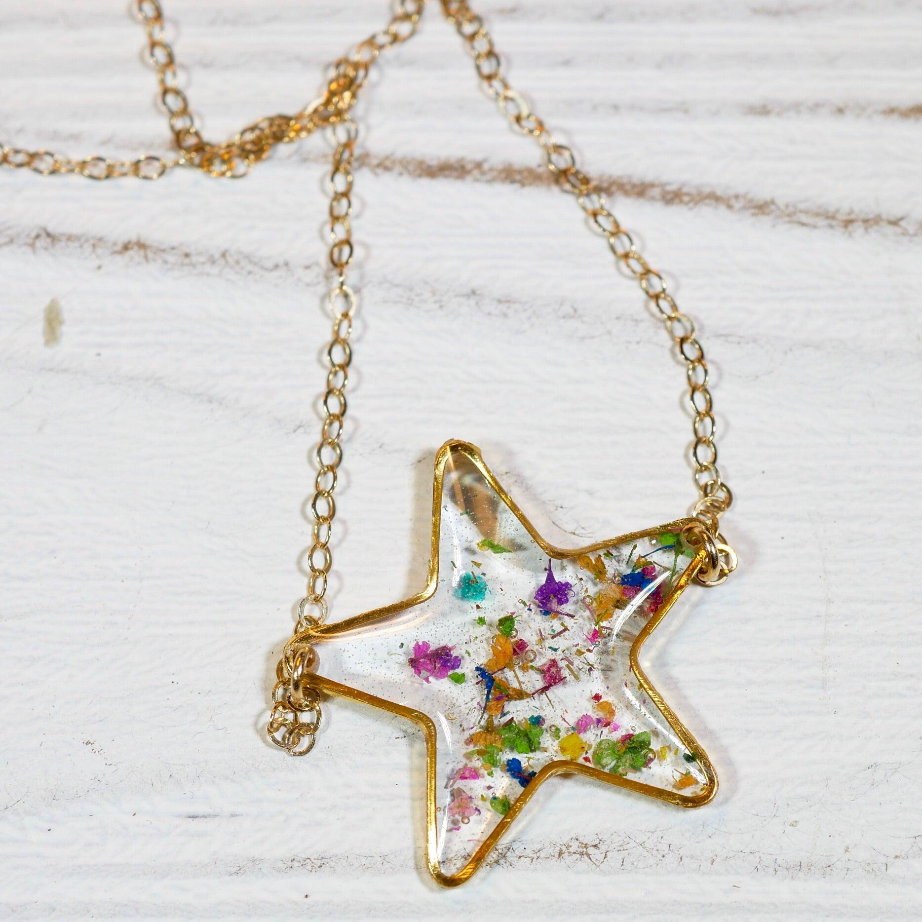 Pressed Flower Confetti Star Necklace