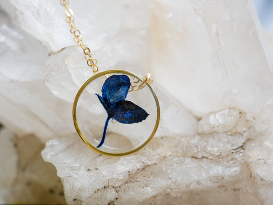 Load image into Gallery viewer, Pressed Texas Bluebonnet circle necklace
