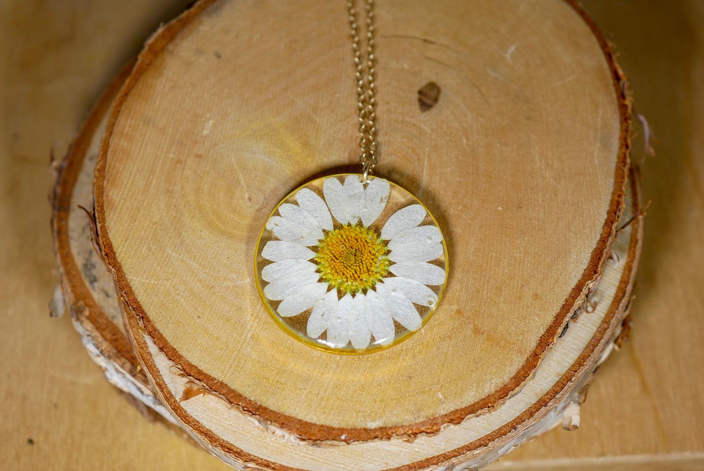 Large pressed daisy pendant