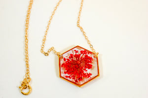 Red Queen Anne's lace Hexagon Necklace