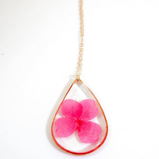 Pink Hydrangea Teardrop Necklace - Remedy Design Shop