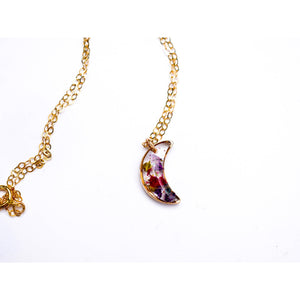 Tiny Pressed Flowers crescent moon necklace