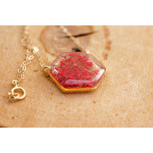 Red Queen Anne's lace Hexagon Necklace
